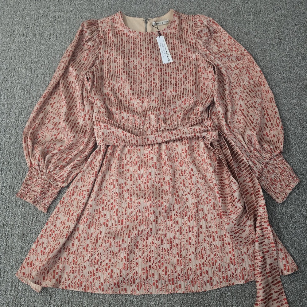 Alice + Olivia Rome Floral Sepia Long Sleeve Belted Mini Dress Size 6 NWT